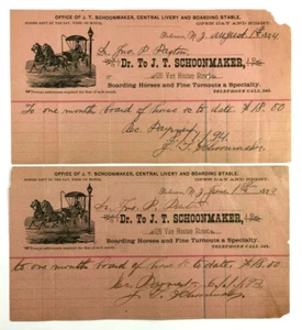 Antique Illustrated Billheads J T Schoonmaker Livery And Boarding Paterson NJ - Picture 1 of 5