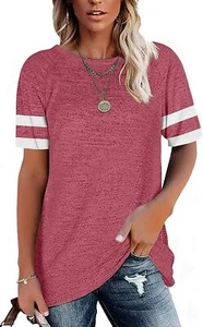 Women's Tops Shirts Crewneck Short Sleeve Knit Sweater Blouses Pink XXL - Picture 1 of 5