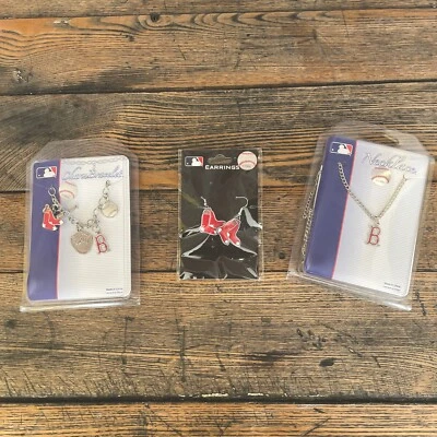 Boston Red Sox MLB Team Logo Earrings, Necklace and Bracelet Lot - Image 1 of 4