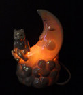 Vintage Teddy Bear & Crescent Moon Iridescent Porcelain Nursery Night Light