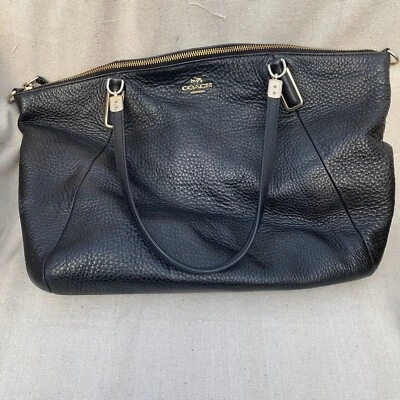 Cartera Coach para mujer de cuero granulado Kelsey negra con doble asa 10X12 Foto 1 de 4