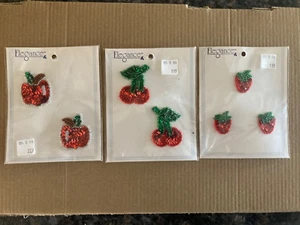 Lot of 3 Vintage Elegance Sequined Sequin Apples Cherries Mini Strawberries NIP - Picture 1 of 2