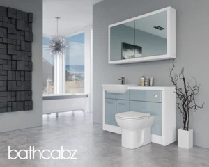 BATHROOM FITTED FURNITURE DUCK EGG BLUE GLOSS / WHITE MATT D1 1300MM WITH WALL U - Picture 1 of 5