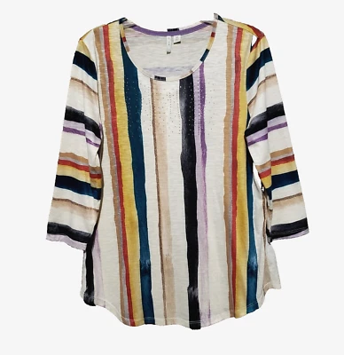 Blusa top túnica tejida a rayas crema Cato M Est 1946 adornada con cuentas Foto 1 de 4