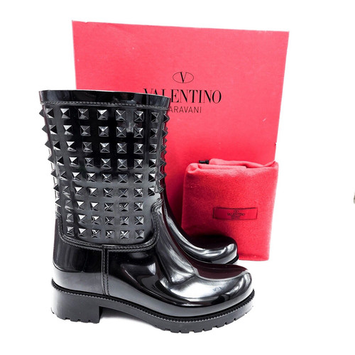 Scarpe stivali da pioggia Valentino Garavani Rockstud neri di design EU 37
