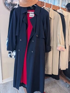 Neiman Marcus Retro 1980’s Bill Blass Wool Navy Blue Trench Coat Size 10 Japan - Picture 1 of 10