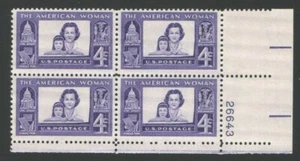 Vintage Unused US Postage Block 4 Cent Stamps THE AMERICAN WOMAN - Picture 1 of 2