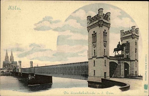 Cöln Köln ~1900 Litho-AK Eisenbahn-Brücke Rhein Railway Bridge over the Rhine - Picture 1 of 2