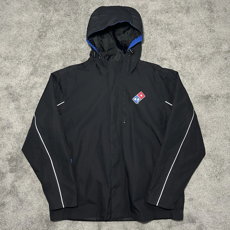 Jaqueta de chuva Dominos Gear masculina tamanho grande preta corta-vento com capuz zíper - Imagem 1 de 4
