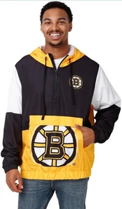 NHL Boston Bruins Men's 1/2 Zip Windbreaker Jacket Big Logo Retro NWT - Picture 1 of 6