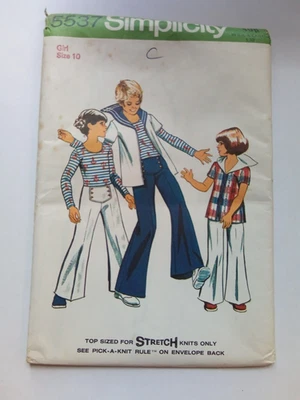 5535 Bell Bottom Pants Sailor Top Age 10 Uncut 1970s Simplicity Sewing Pattern - Image 1 of 2