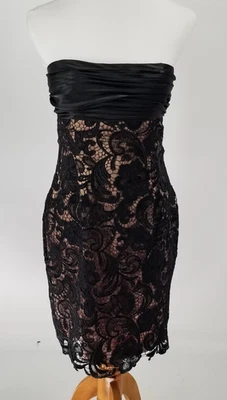 Adrianna Papell 精品 6 码蕾丝连衣裙无肩带黑色裸衬里 — 第 1/4 张图片