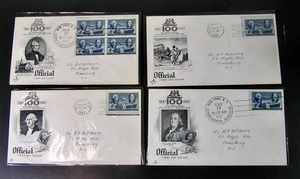 Estampilla de Estados Unidos 1947 Primer Día de Emisión Cubiertas #947 Centenario 4 Cubiertas (lote b) - Imagen 1 de 1
