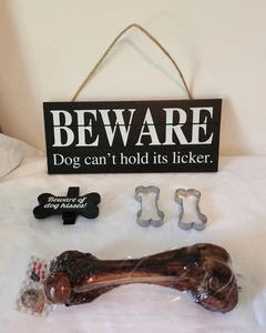 Dog Lovers Gift Set: Silly Plaque, Chip Clip, Dogbone Cookie Cutters,Ham Bone - Picture 1 of 13