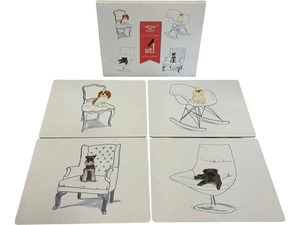 Magpie Set of 4 Dog Illustrations Cork Backed Placemats - Picture 1 of 12