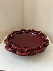 Coupe corbeille à fruit en céramique chaine tressée style Vallauris Massier - Photo 1/6