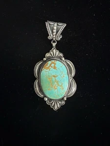Signed J M Royston Turquoise Pendant Sterling Silver Navajo - Picture 1 of 7