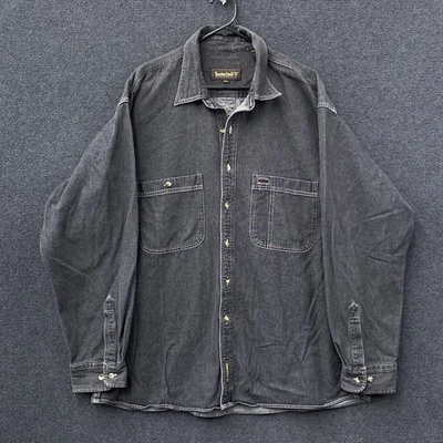 Timberland Weathergear Mens XL Button Up Shirt Shacket Charcoal Denim Pockets - Image 1 of 4