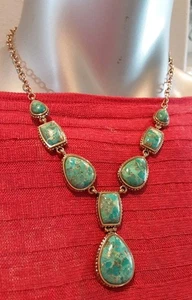 BARSE-Arizona Turquoise Cabochon Necklace Golden Bronze Teardrops Rectangles NWT - Picture 1 of 18