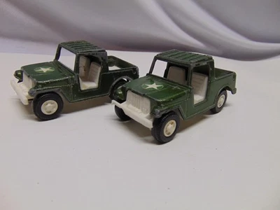 (2) 1969 Tootsie игрушки зеленый армия джипы металл и пластик 3,75» длиной США - Изображение 1 из 4