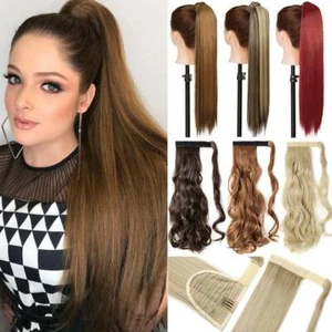 Real Long Clip In Ponytail Hair Extension Wrap On Hair Piece Natural As Human US - Picture 1 of 38