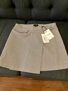 Theory Damen Snap Mini Fremont karierter Rock Größe 10 neu mit Etikett multibeige - Bild 1 von 11