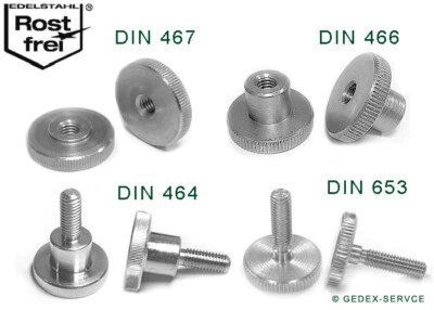 DIN464 DIN653 Rändelschraube M3 M4 M5 M6 M8 M10 DIN466 DIN467 Rändelmutter A1 - Bild 1 von 4