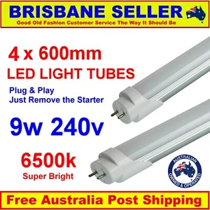 4 x LED T8 Tubes Replacement 9w 60cm 6500k Super Bright White Fluro BULK - Picture 1 of 5