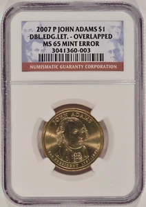 2007P John Adams Dollar $1 Doubled Edge Lettering Overlapped NGC MS65 3041360003 - Picture 1 of 4