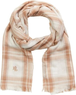 Lauren Ralph Lauren Mujer Espiga Cuadros Envolvente Bufanda Camel Beige Tostado Crema Foto 1 de 2