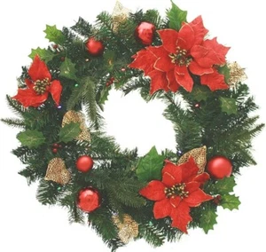 Pre-Lit Christmas Wreath,Illuminated with 20 Warm White LED Lights 60cm Red/Gold - Picture 1 of 7