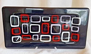 Signed Engler Glass 2006 Black Red Solid Glass Rectangle Tray MCM Retro Design - Picture 1 of 10