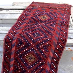 9x2 Red Traditional Kitchen Runner Rug Mishwani Tribal Handwoven Kilim Woolen - Picture 1 of 12