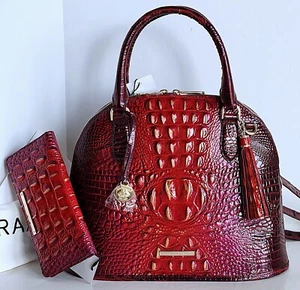 🌹Borsa a tracolla Brahmin Georgina Dome in pelle ombreggiata rubino + portafoglio + nappa lunga nuova con etichette - Foto 1 di 10