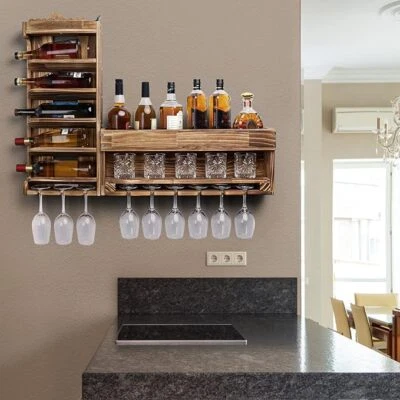 Weinregal Palette Beflammt Holz Wandbar Vintage Whisky Regal Wand Flaschenhalter - Bild 1 von 4