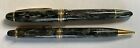 Montblanc 144 Set Green Striated Celluloid Double Broad Nib-Rare Straight Lines