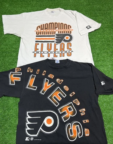 Lot Of 2 Vintage 90s Starter Philadelphia Flyers NHL T-Shirts 1993-1996 Mens XL Cover