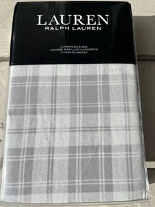 Ralph Lauren Sham EURO Ulster Plaid Gray White Cotton Flannel NEW IN PACKAGE - Picture 1 of 5