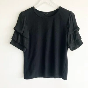 Current Air Size Small Top Black Ruched Short Sleeve Blouse Minimal Whimsigoth - Picture 1 of 6