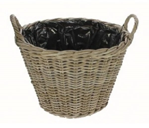 Pflanzkorb Rattankorb Übertopf rund grau Kubu Garten Blumen Terrasse Ø35cm H25cm - Bild 1 von 1