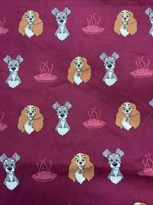 "Tela de algodón borgoña Disney Lady and the Tramp 3,22 años (116"" X 45""" Foto 1 de 3
