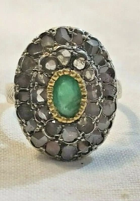 Anello  d'Epoca in Oro, Argento con Smeraldo e Diamanti naturali - Immagine 1 di 4