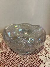 VTG L E Smith Clear Cut Crystal Bowl  Iridescent Carnival Glass 7”