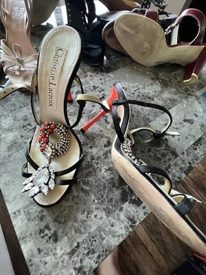 Zapatos de tacón de aguja Christian Lacroix vintage naranja negro cristales piedras diamante Foto 1 de 4