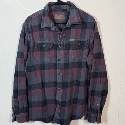 Camisa pesada ORVIS para hombre grande de franela a cuadros gris borgoña negra algodón abotonada Foto 1 de 4