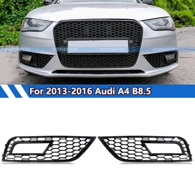 Front Honeycomb RS4 Style Fog Light Grill Cover Black For 2013-2016 Audi A4 B8.5 Foto 1 de 4