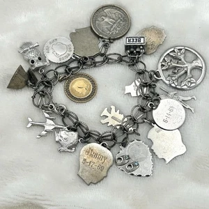 Pulsera Vintage Años 60 70 Plata de Ley 12k GF Dije 65g *LEER* - Imagen 1 de 18