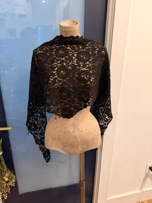 Antique Victorian Black Eyelash Lace Capelet/Shoulder Cape Shawl Mourning - Image 1 of 4
