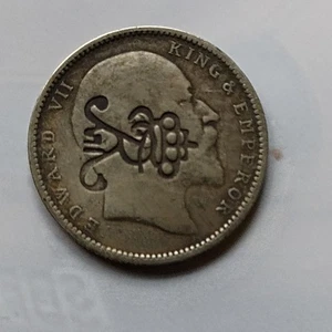 India 1905 Silver one Rupee Coin Countermarked Edward VII - Picture 1 of 8