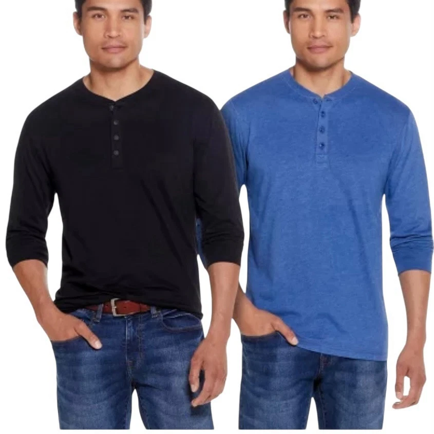 WP Weatherproof Mens Size XXL Black & Navy Long Sleeve Henley 2-pack Combo